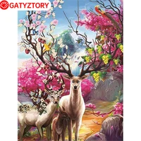 gatyztory 60x75cm painting by numbers handicraft kit drawing on canvas deer number paiting kill time home decoration artwork