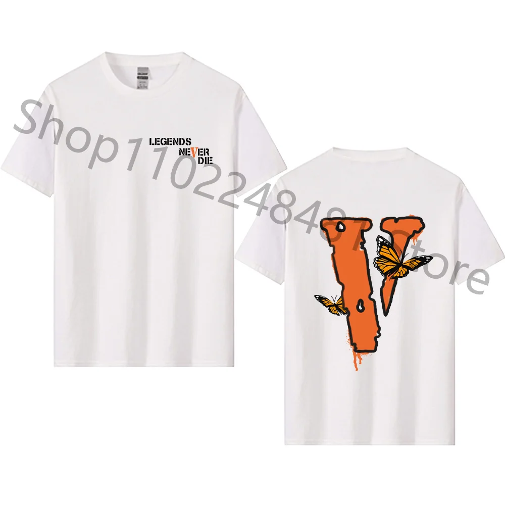 

Новинка лета 2022, Европейская и американская мода, футболка Vlone с большим V-образным вырезом и принтом бабочки для мужчин и женщин, футболка с ...