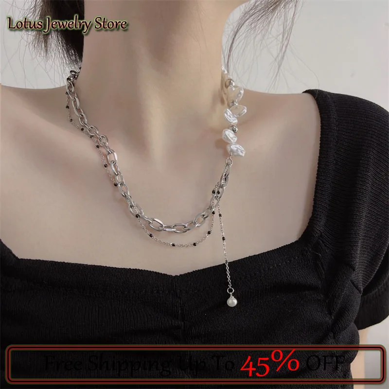 

European And American Trend Sweet Cool Pearl Necklace Men And Women Hip-hop Punk Trend Personality High Sense Collarbone Chain