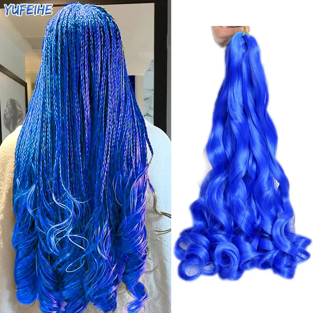 French Curly Braiding Hair Synthetic Pre Stretched Hair Extensions Spiral Curl 22 Inch Loose Wavy Crochet Hair Pink Purple