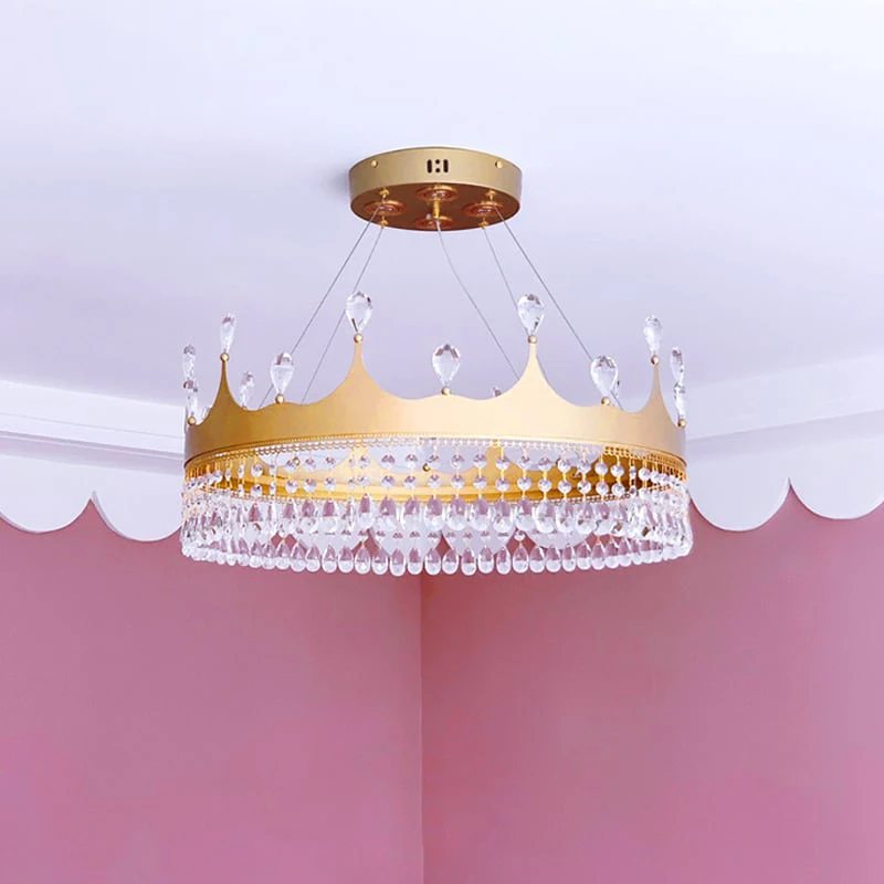 

Crystal Led Chandeliers Bedroom Modern Luxury Girls Child Room Pendant Lamps Crown Shape Romantic Living Room Lighting Fixture