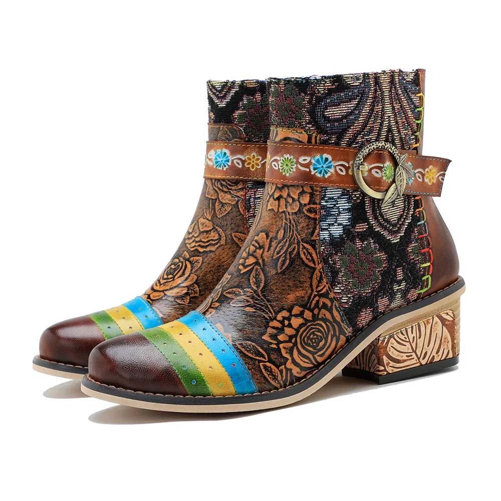 

2023 Autumn New Handmade Color Contrast Casual Comfortable Ankle Boots Women's Short Boots