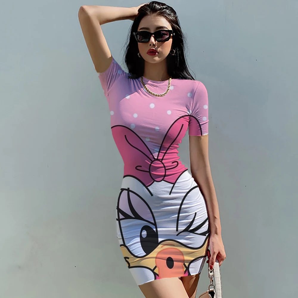 

Disney Minnie Donald Duck Elastic Body-con Sexy Minin Dresses Short sleeve Sexy bag hip evening Party Dress for summer Hot