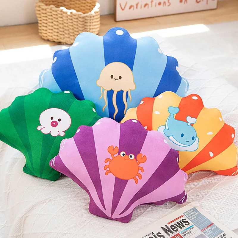 

40/55cm Cartoon Colorful Shell Plush Throw Pillow Toy Cute Stuffed Shell Plushies Cushion Anime Soft Kids Toys Girls Home Decor