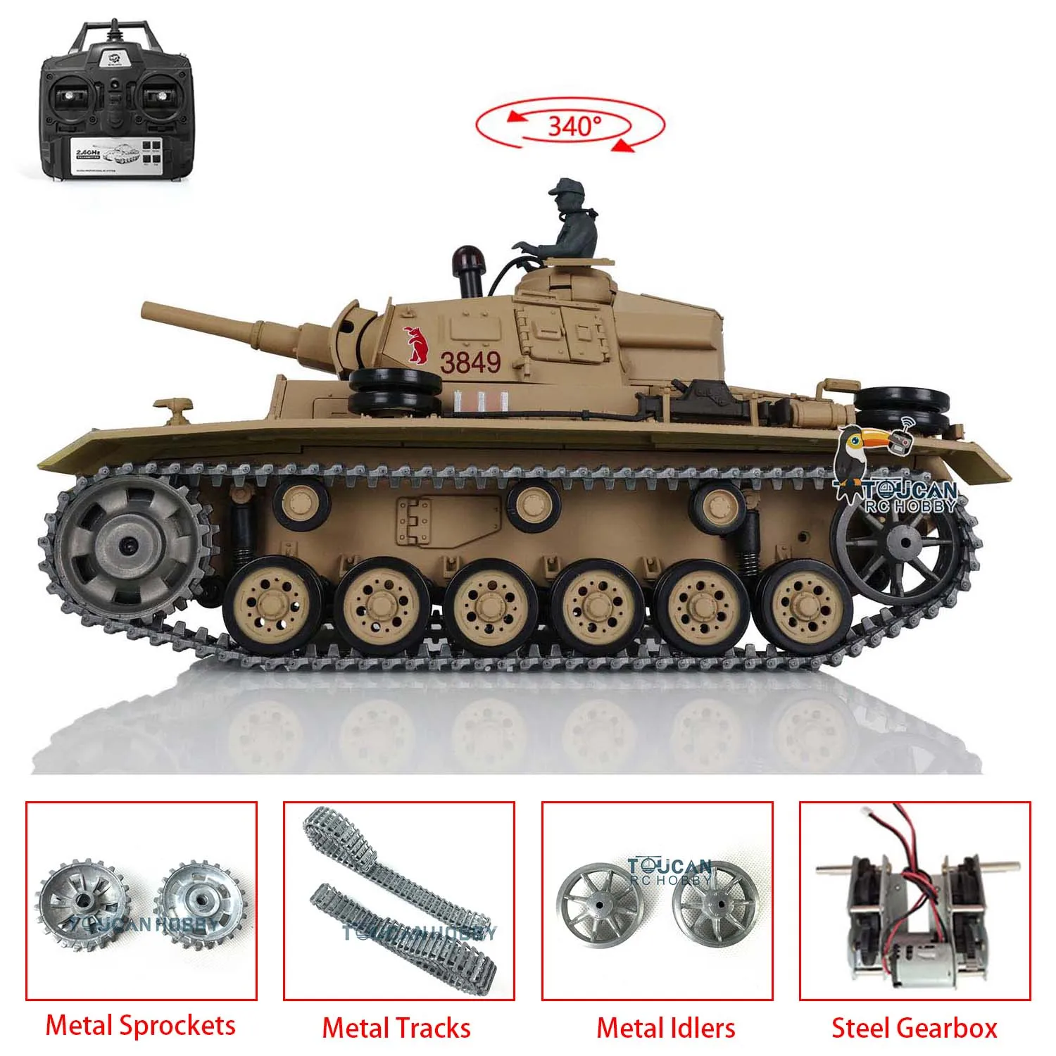 

1/16 HENG LONG 7.0 Upgraded German Panzer III H RTR RC Tank 3849 Metal Tracks W/ Battery Infrared Combat Toucan Toys Boys Cars