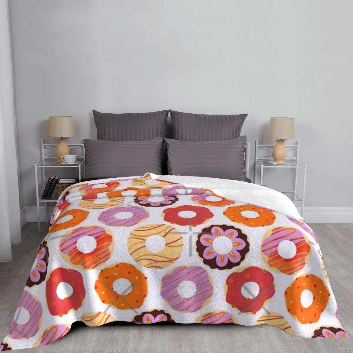 Фиолетовые и оранжевые пончики всесезонное универсальное одеяло для кинотеатра