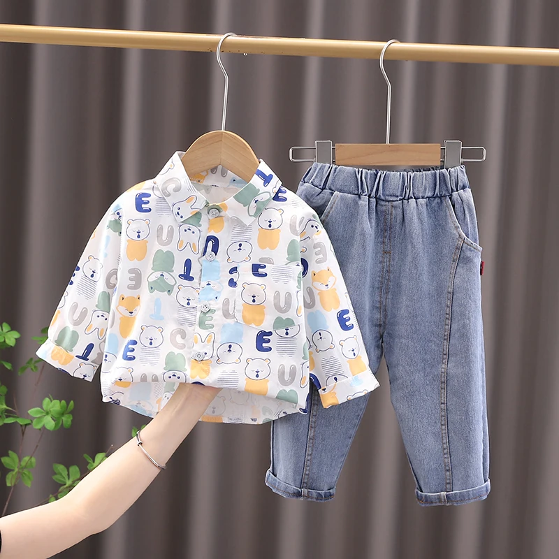 

Autumn Infant Outfits Baby Boys Clothing Sets Kids Cartoon Tracksuit Long Sleeve Shirt Jeans Toddler Children Casual Clothes