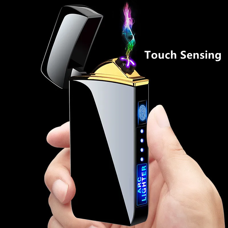 

2023 Metal LED Display Outdoor Windproof Pulse Flameless Plasma USB Dual Arc Portable Unusual Cigar Lighter Smoking Accessories