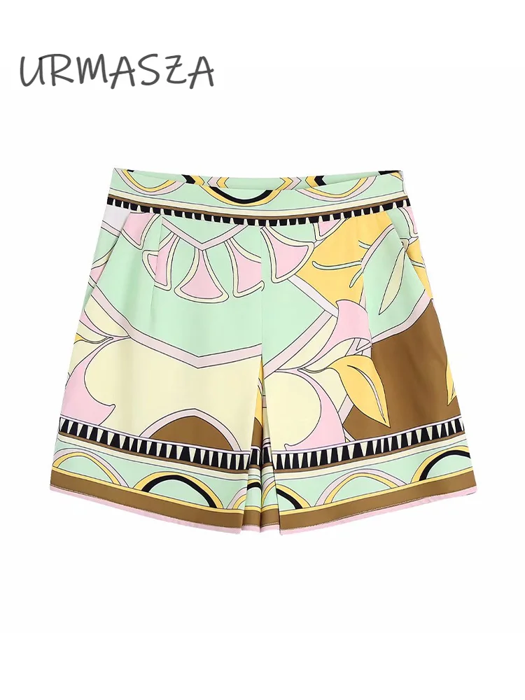 

Women 2022 Spring Summer New Chic Fashion Print Shorts Skirts Vintage High Waist Back Zipper Female Culottes Mujer