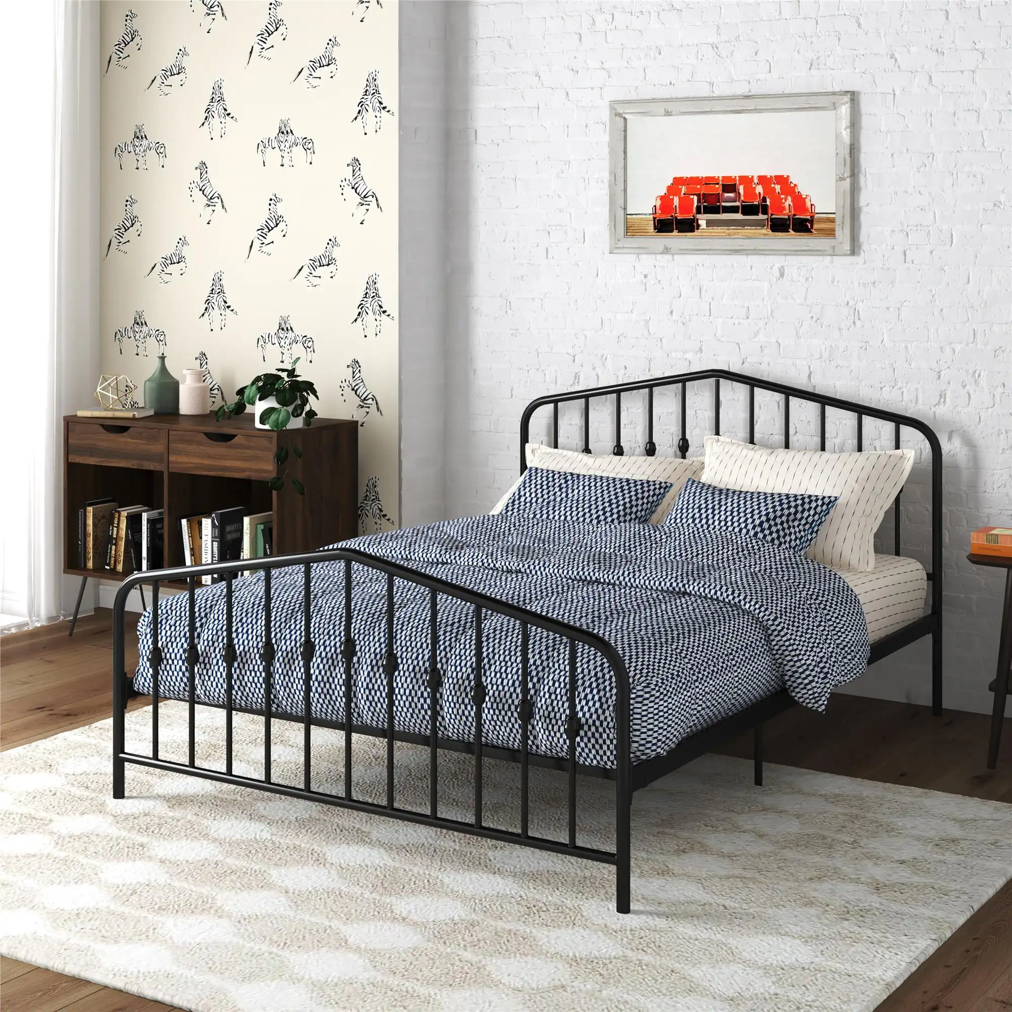 With Headboard, Queen, Black