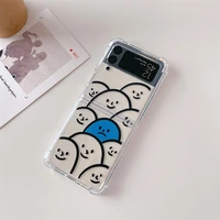 lovely cartoon faces transparent phone case for samsung galaxy z flip 3 5g hard pc back cover for zflip3 case protective shell