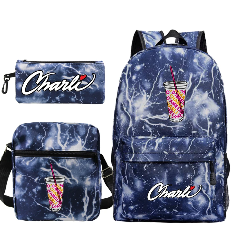 Charli Damelio Backpacks Students Schoolbags Pencil Case Shoulder Bags 3Pcs/Set Boys Girls School