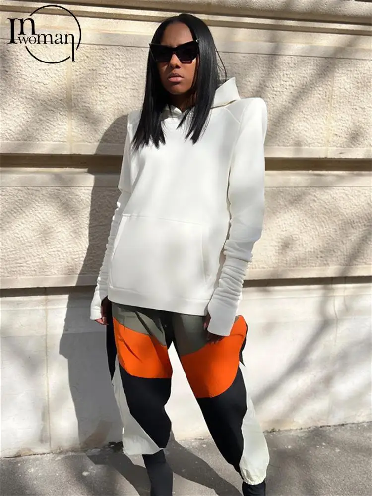

Inwoman Fall Solid Casual Simple Hoodies Fall Outfit For Women 2022 Long Sleeve Square Shoulder Hooded Top Female Casual Hoodies