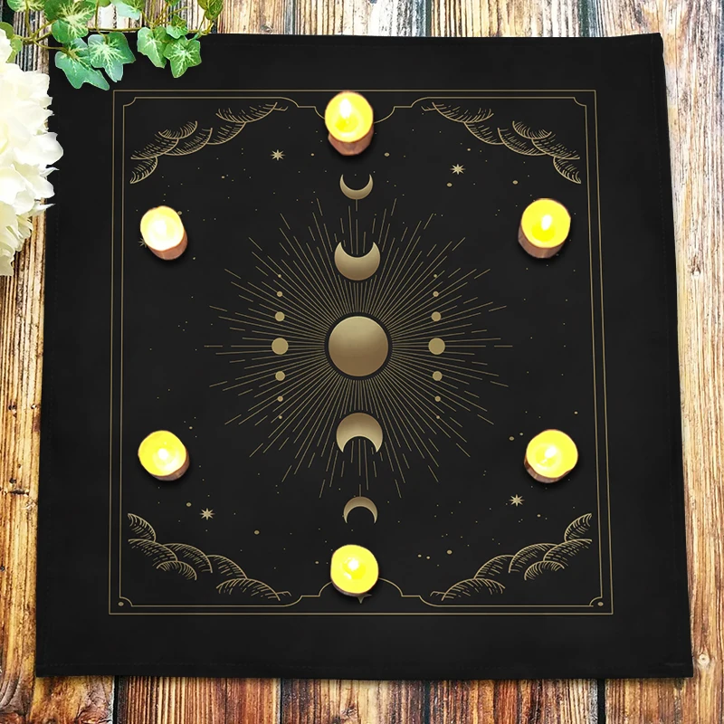 

Sun Face With Moon Phase Tarot Tablecloth Celtic Velvet Altar Cloth Pagan Witchcraft Divination Astrology Oracle Card Pad Snakes