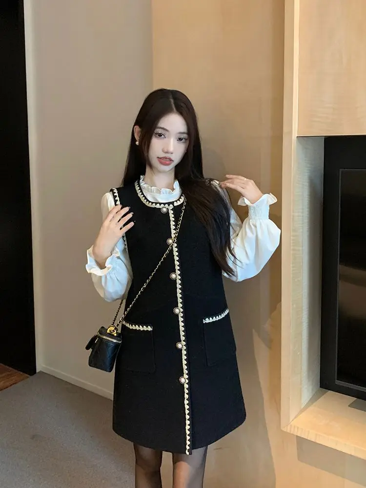 Korejepo Маленькое ароматное платье-жилет Комплект из двух предметов Женский