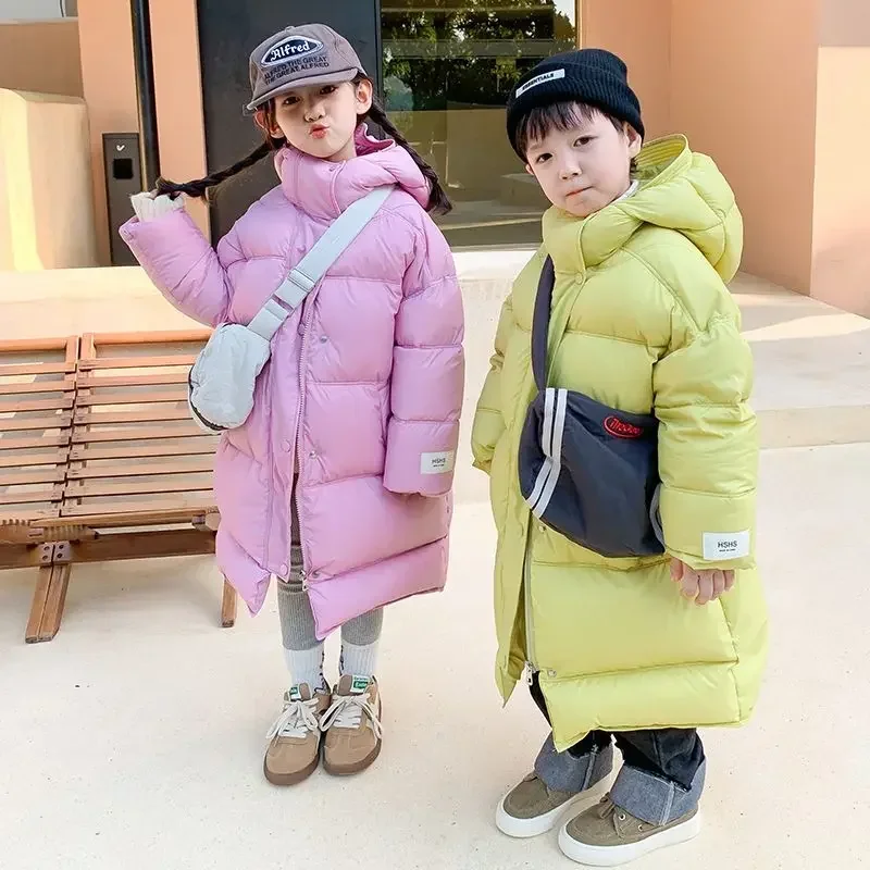 Зимняя пуховая куртка для мальчиков и девочек детские длинные корейские