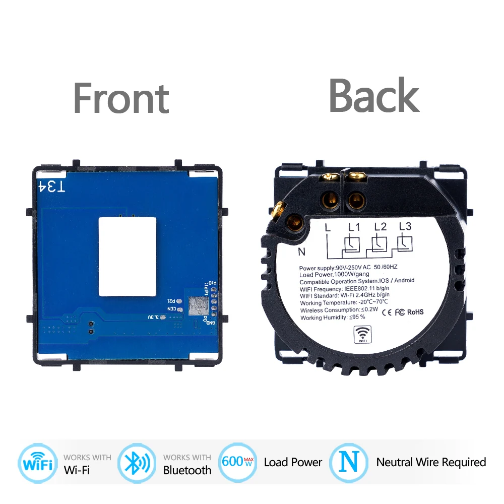 

TAWOIA ЕС основание Wi-Fi сенсорный выключатель функция 1/2/3/4 Gang AC 90-250V APP управляемая настенная стандартная Выключатель без панели 600W/gang