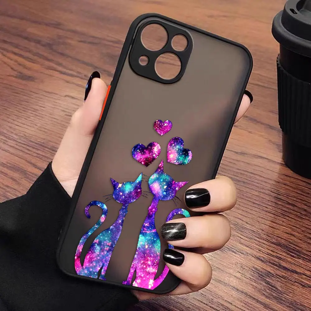 Matte Phone Case for iPhone Apple 14 13 11 12 MINI Pro XS Max XR X 7 8 SE 2022 2020 6 6S Plus Case Funda Funny Cute Black Cat