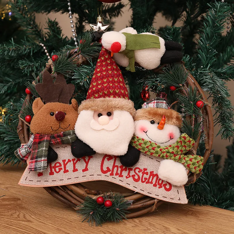 

2022 New Christmas Rattan Wreath Decoration Snowman Old Man Elk Rattan Circle Pendant Scene Layout Supplies