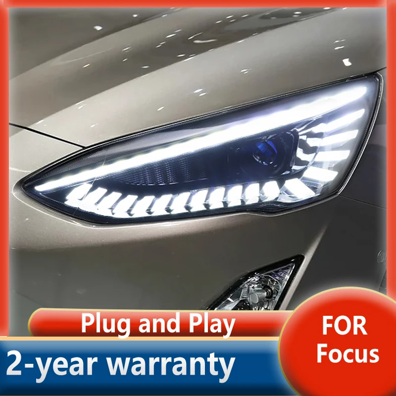 

Фара для Ford Focus 2019, светодиодсветодиодный динамические фары, улучшенная фара для запуска, анимации, Hawkeye, фара с бифокальным объективом