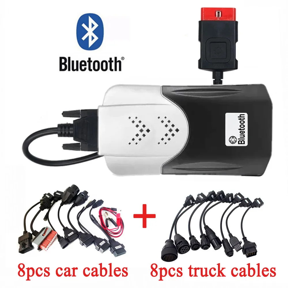 

Диагностические инструменты VD DS150E CDP с Bluetooth, сканер OBD2 + 8 автомобильных кабелей + 8 грузовых кабелей, 2021,11