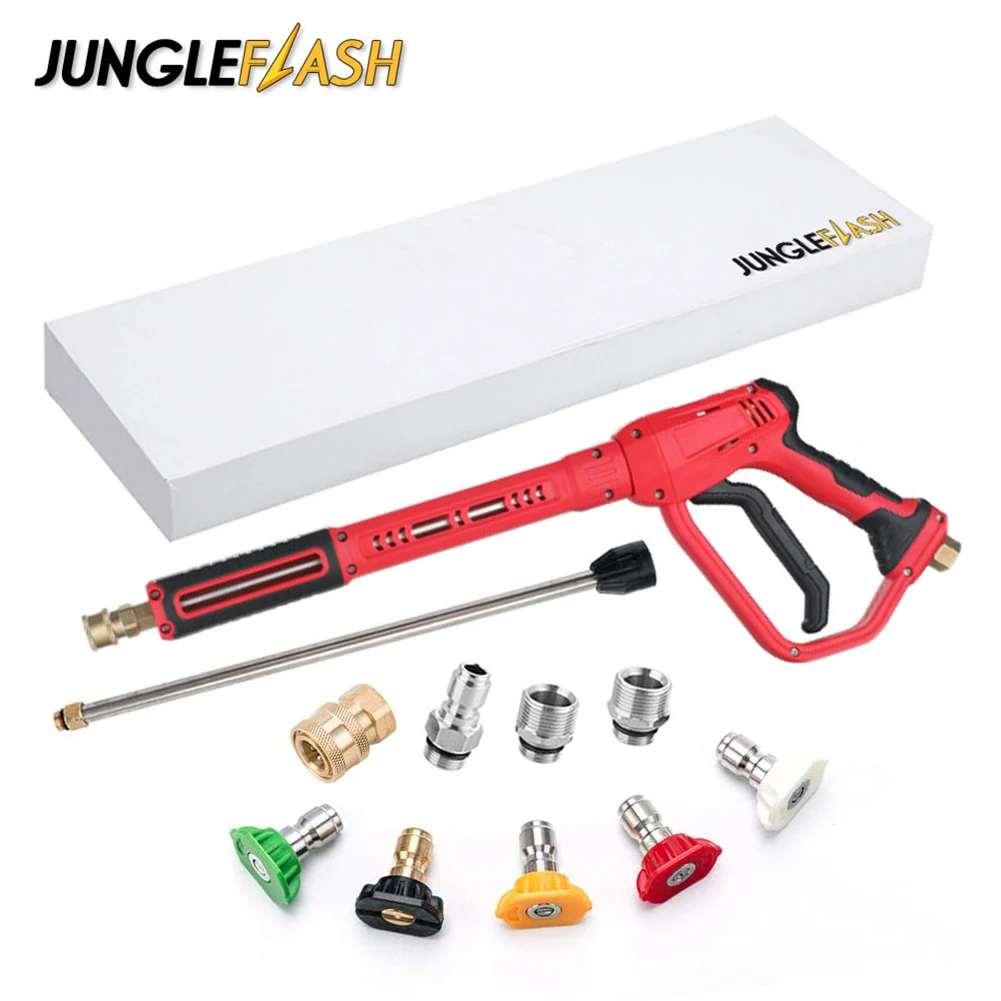JUNGLEFLASH High Pressure Water Gun Car Washer With Quick Connect Nozzles Extension Wand 5 Spray Nozzle Tips 4000PSI for Karcher