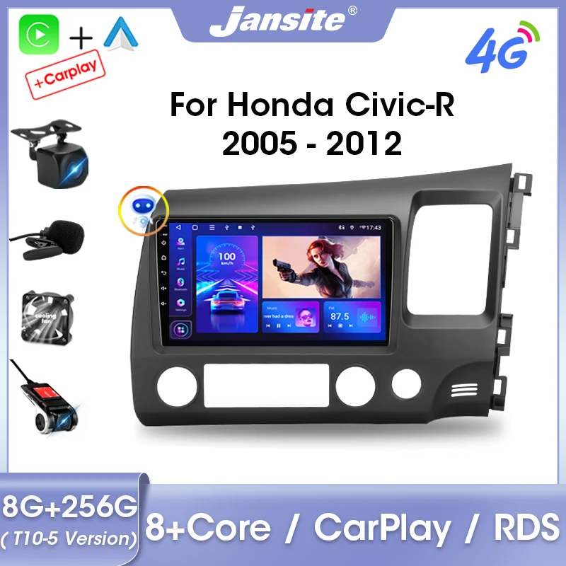 

Jansite 2 Din Android 11 Car Radio For Honda Civic 2005-2012 RHD 8G+256G Multimedia Video Player Carplay 8-Core Head Unit RDS AM