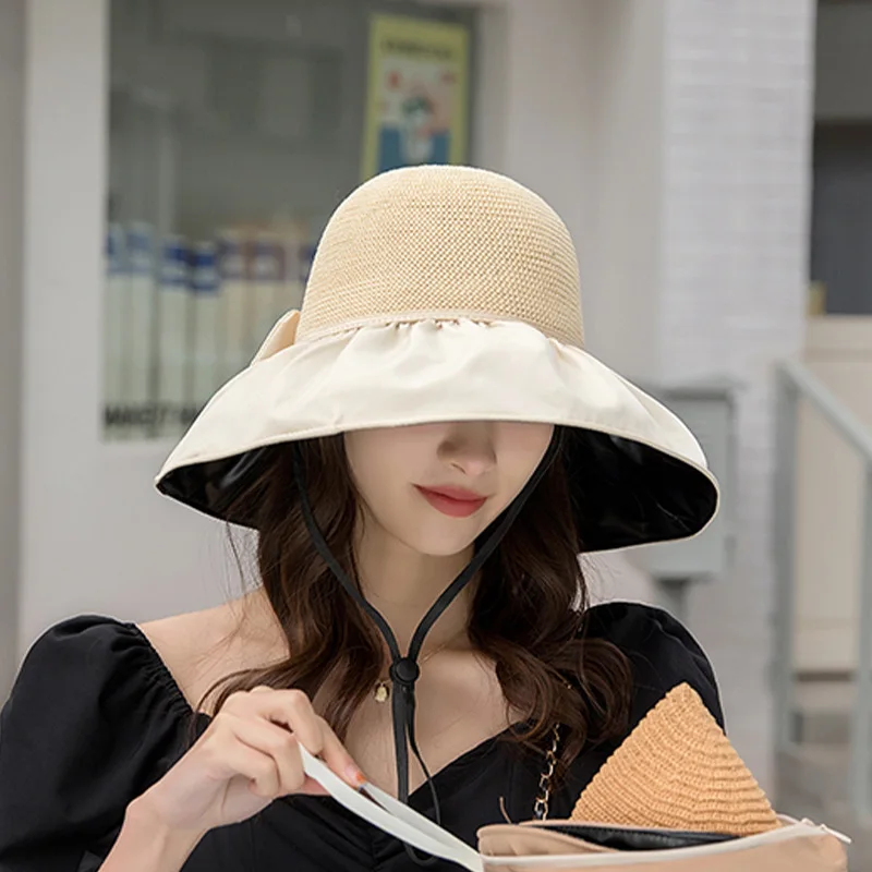 

Black Rubber Sunscreen New Large Eave Bow Summer Outdoor Sunshade Fisherman Hat