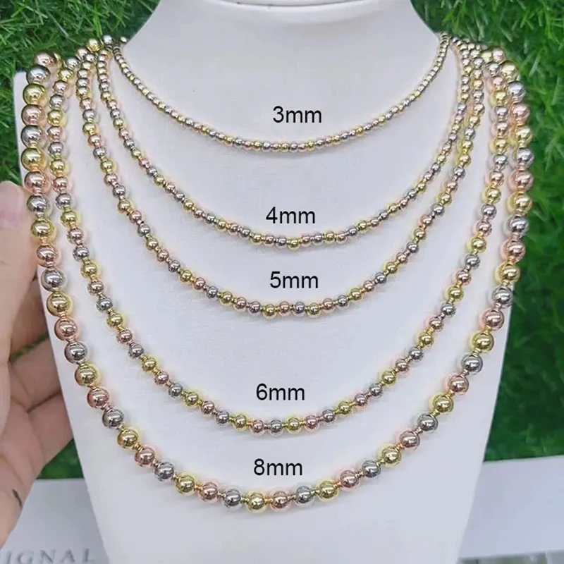 

5Pcs 5mm 6mm 8mm Unique 18k Gold Silver Rose Gold 3 Toned Ball Beaded Choker Necklace Women Men Accessories Jewelry For Gifts