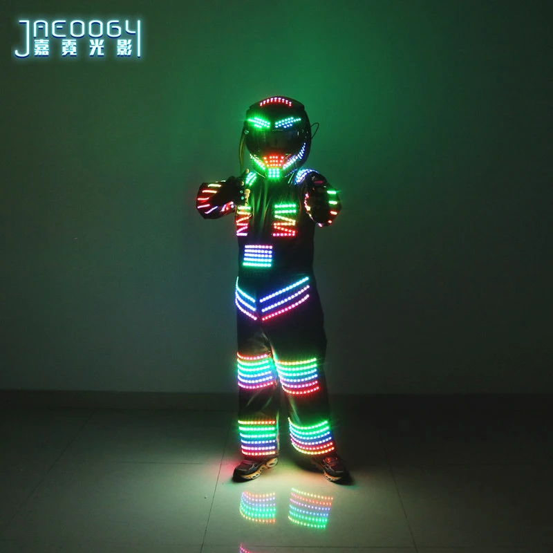 

New LED Glowing Robot Costume Nightclub Stage Performance Fluorescent Props Predator RGB Lighting Helmet Glowing Clothes