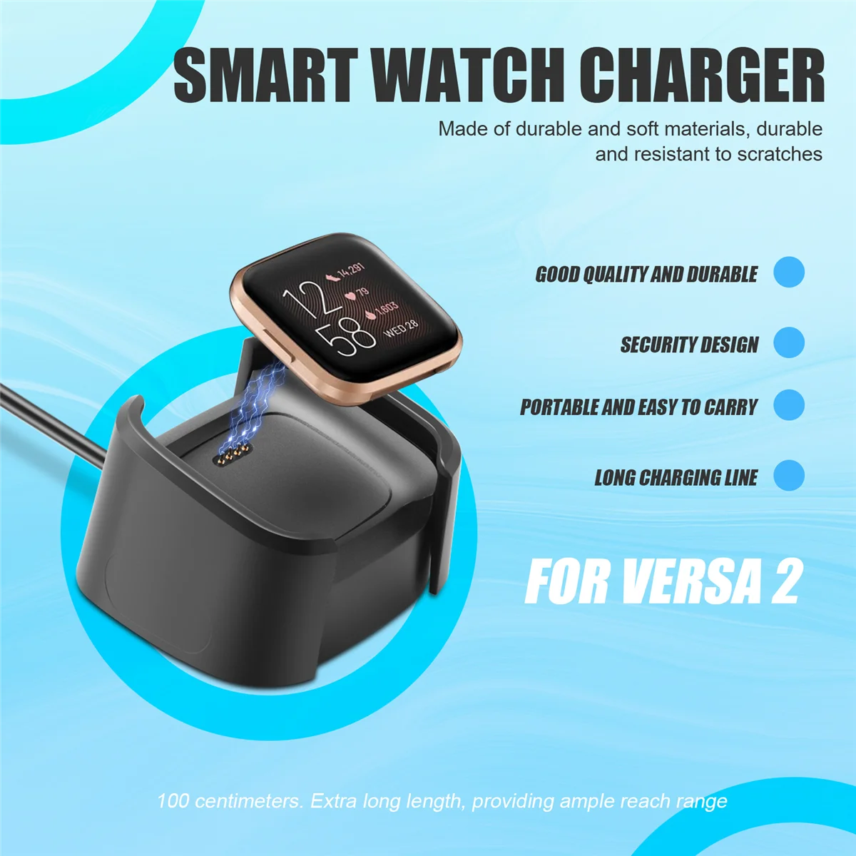 Зарядное устройство совместимое с Fitbit Versa 2 сменный USB-кабель для зарядки