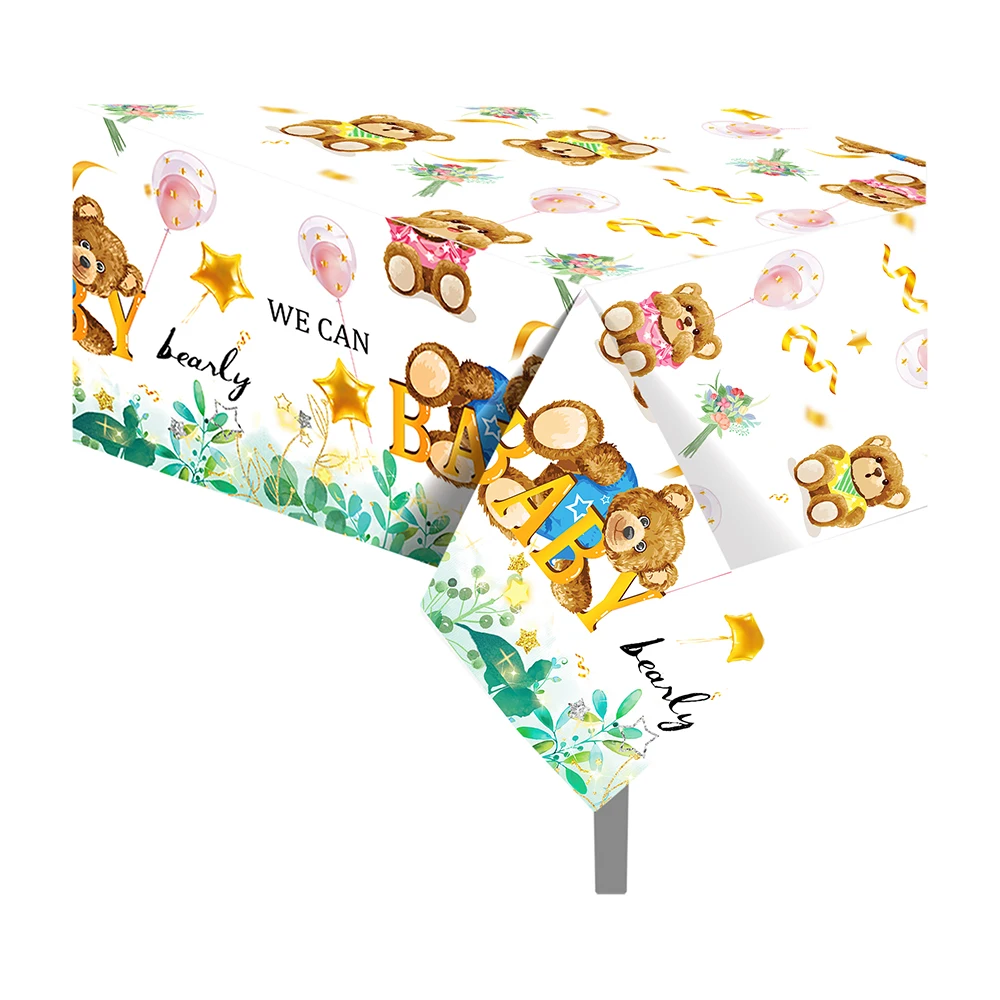 

130*220cm PE Cartoon Animals Baby Bear Birthday Party Disposable Tableware Tablecovers Baby Shower Party Table Decorations