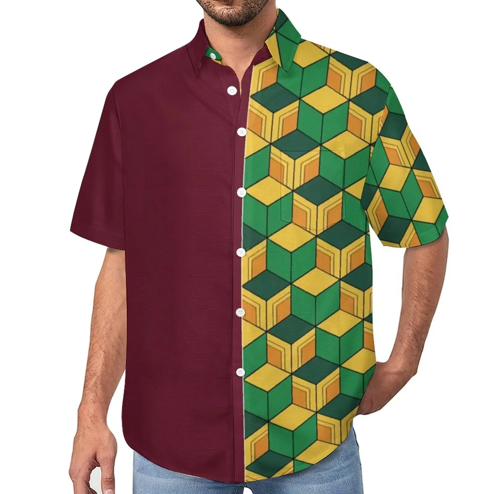 

Рубашка для отпуска Giyu Tomioka, повседневные Гавайские рубашки с аниме рассекающим демонов киметсу No Yaiba, модные мужские блузки, топ с коротким рукавом