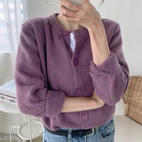 autumn winter womens knit sweater 5 colors knitted cardigans korean elegant soft loose sweaters purple 2020 casual thick coat