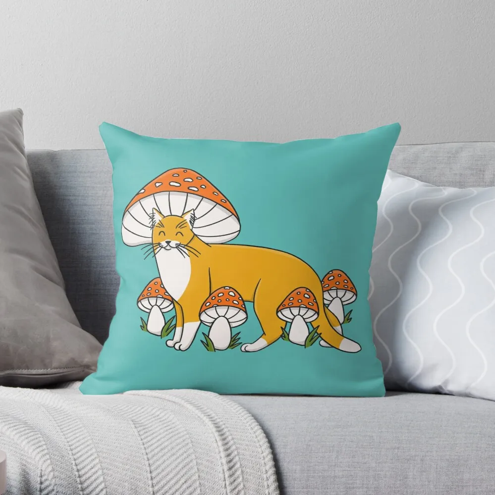 

Cute Orange Mushroom Cat Throw Pillow Print Zipper Decorative Pillowcase Car Cushion Cover Pillow Core Not Included