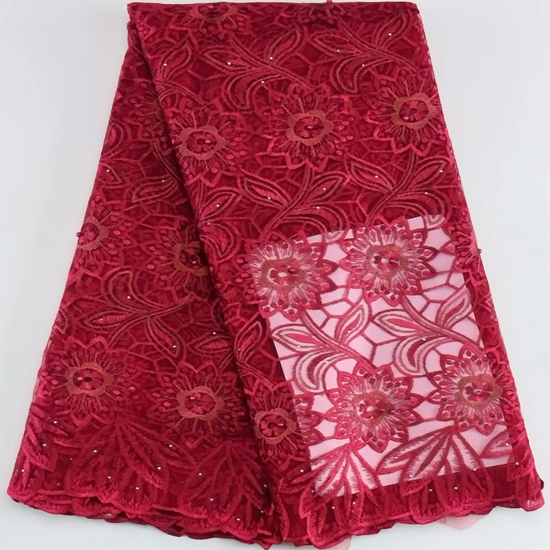 Королевская Синяя Африканская Сетчатая Кружевная Ткань Со Стразами