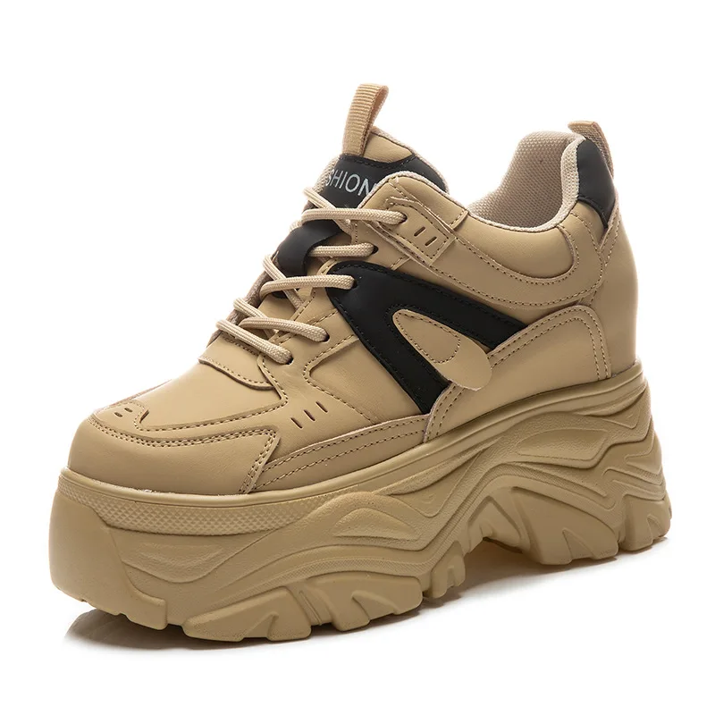 Autuspin 8cm Flat Platform Women Shoes Winter Spring Office Ladies Fashion Genuine Leather Chunky Sneakers Woman Keep Warm Flats