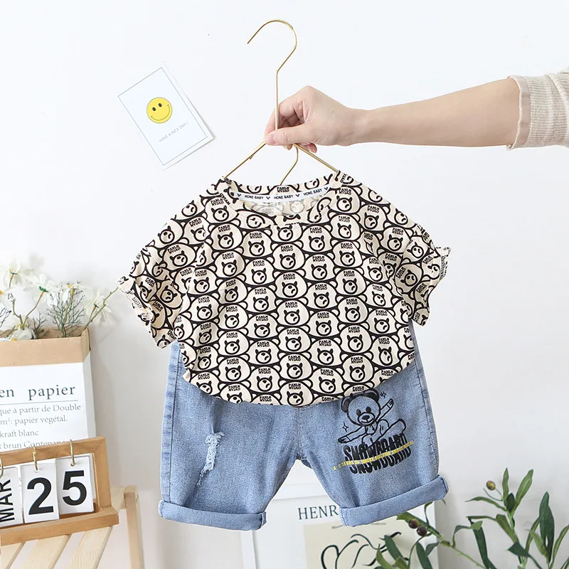 

2022 Summer Baby Kids Sport Casual Clothing Cute Cartoon Bear Clothes Sets for Boys Costumes Cotton Baby Girls Clothes 0-5Years