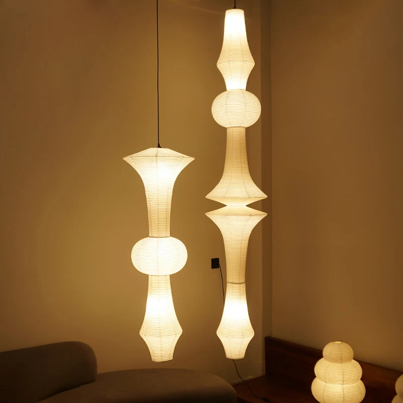 

Corner Chandelier Duplex Loft Home Decor Bedside Lamp Nordic Wabi Sabi Wind Rice Paper Led Pendant Lights Living Room Bedroom