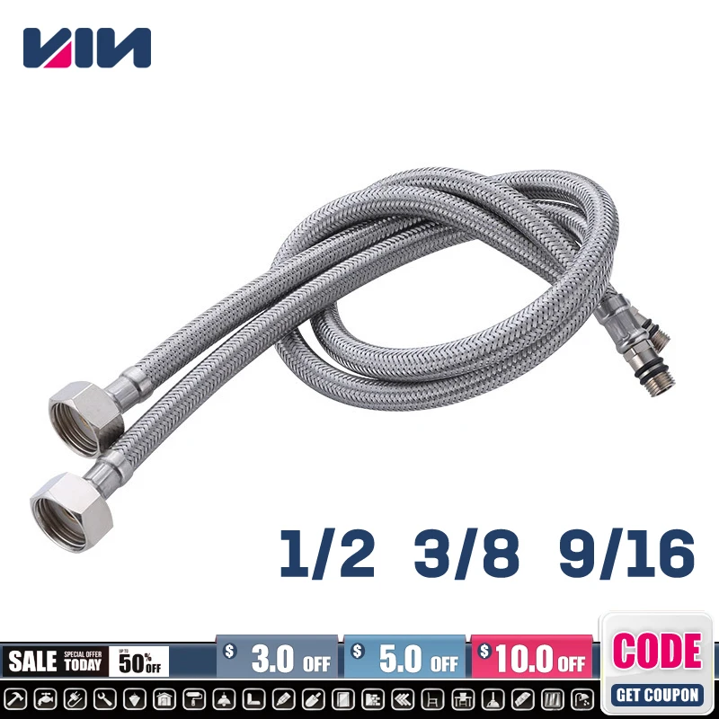 1Pair G1/2 G3/8 G9/16 Stainless Steel Flexible Plumbing Pipe 60cm Cold Hot Mixer Faucet Water Supply Hoses Kitchen Bathroom