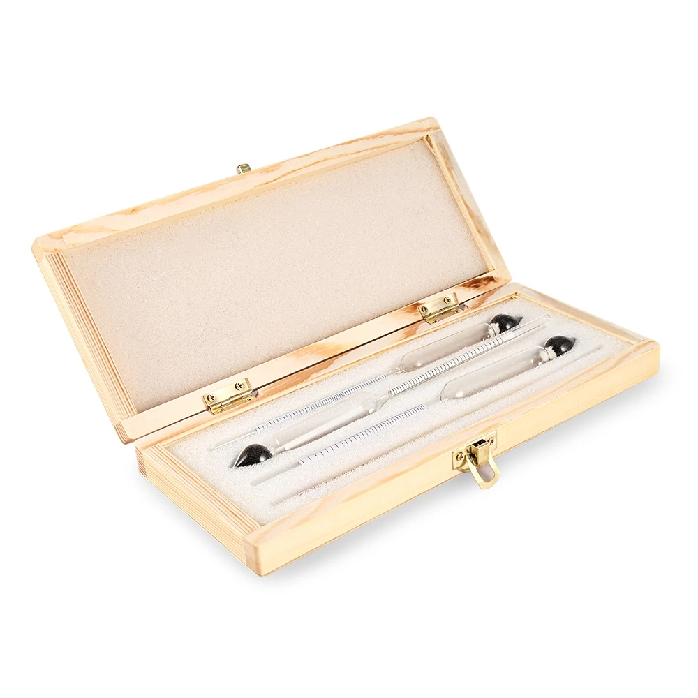 

JJ Hydrometer Tester Vintage Measuring Bottle Wooden Box Tool Kit Alcohol Concentration Meter Thermometer