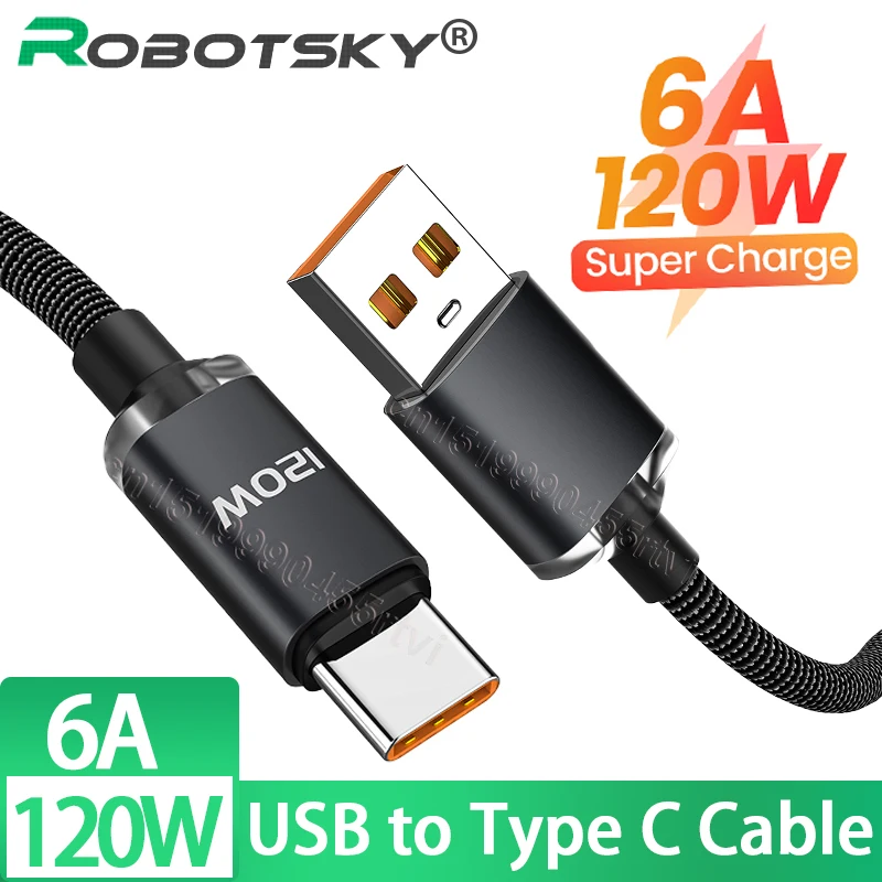 

6A USB A to Type C Cable 120W Fast Charging USB C Data Wire for Huawei Xiaomi Samsung Type C Phone Charger Cord 0.25m/1m/1.5m/2m