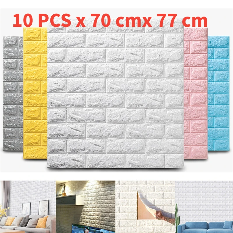 

10Pcs 3D Waterproof Self-adhesive Imitation Brick Wall Paste Anti-collision Wallpaper Living Room Kitchen Wall Home Decoration