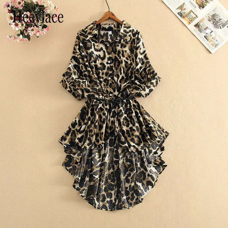 

Женские летние длинные рубашки размера плюс 2022, винтажные блузки с леопардовым принтом, женские офисные топы, повседневные свободные блузы