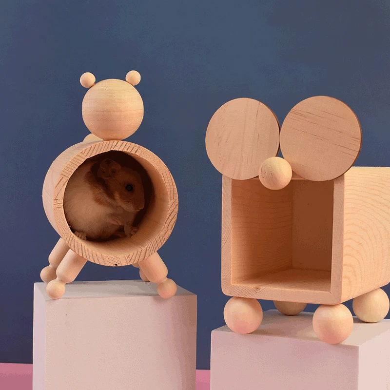 

Wood Hamster House Hamster Chamber Hideout Sugar Gliders Hut Small Animals Hideout for Bird Mouse