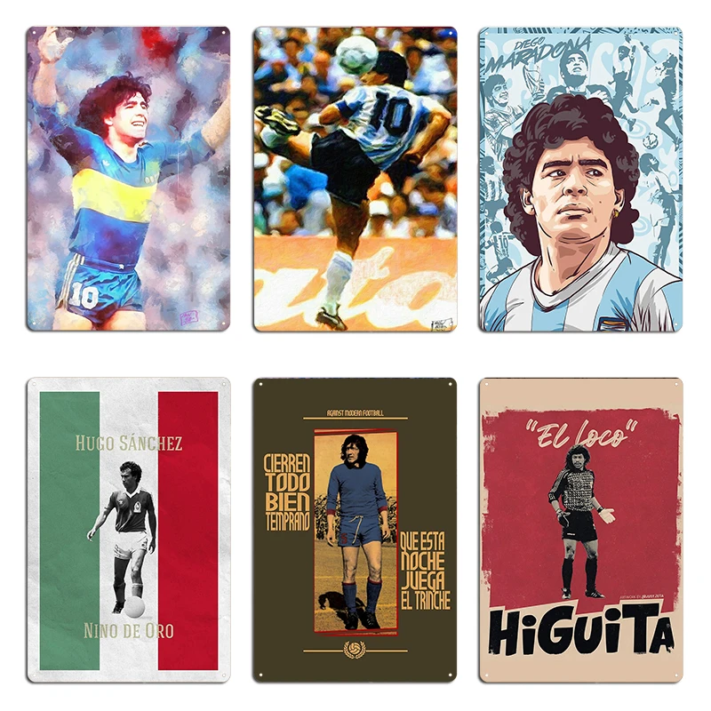 Hugo Sanchez Pumas Home DM10 Football God El Trinche Carlovich Hand of Легендарная металлическая табличка Кухня