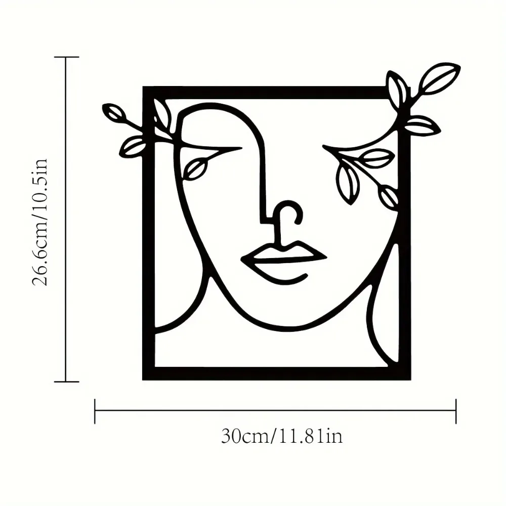 Металлическое Настенное Искусство Дежурства Женского Лица С Листьями. Стильное