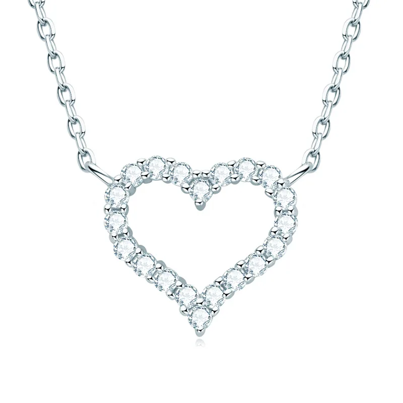 

Real Moissanite Heart Pendants 925 Sterling Silver Woman Round Cut 1.5mm(0.015ct) Cluster-Set Choker Virgin Girls Gift