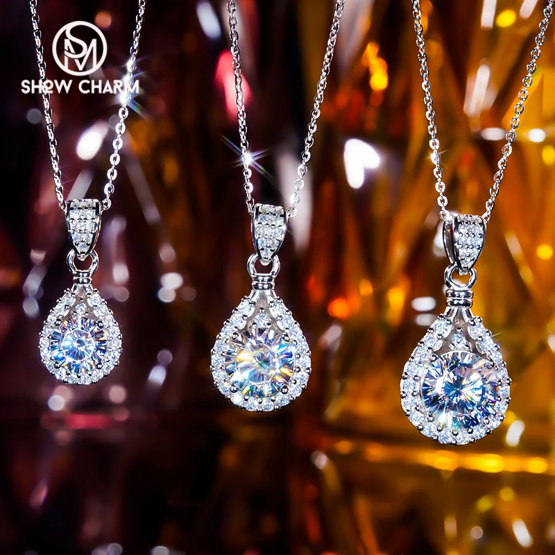 

S925 Super Flash Light Luxury Niche High Carbon Diamond Necklace Women's Simple Water Drop Clavicle Chain Pear-Shaped Pendant