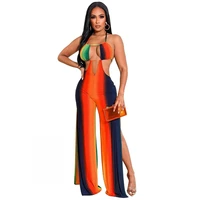 african sling jumpsuit printed playsuit womens trousers sexy wrap chest open back slim rompers summer elegant nightclub clothing